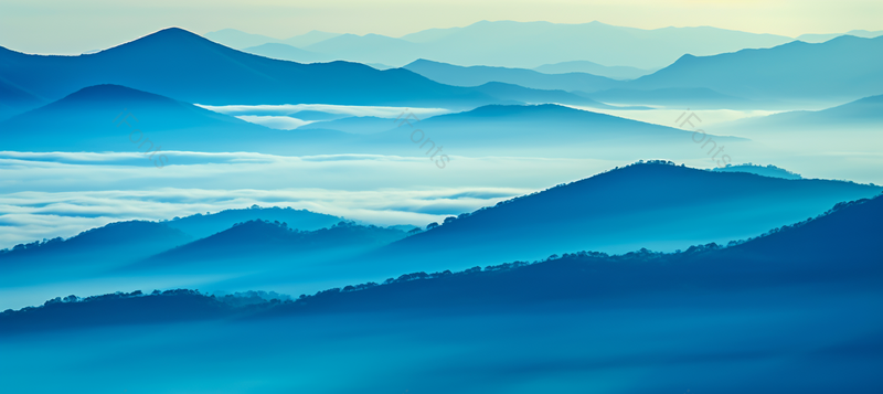 蓝色山峦云雾下的美景高清特写插画,插画/手绘图,插画/手绘图库,插画/手绘图下载,插画/手绘